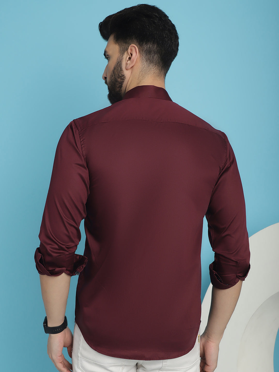 Indian Needle Men's Premium Cotton Satin Casual Shirt - Wine | Swadesiicart