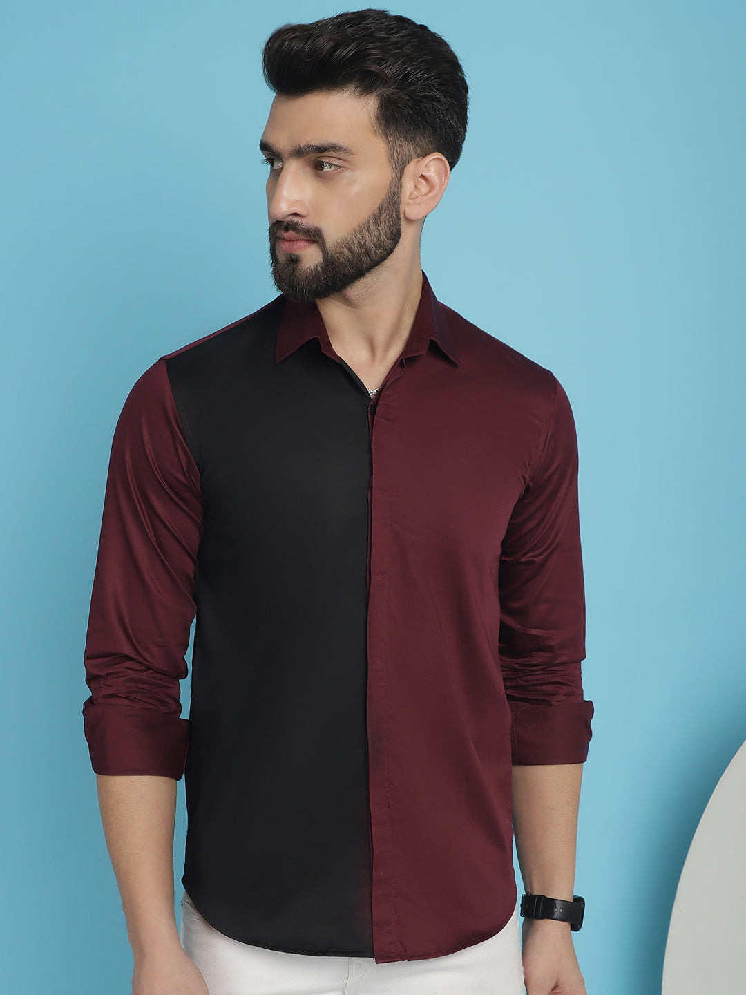 Indian Needle Men's Premium Cotton Satin Casual Shirt - Wine | Swadesiicart