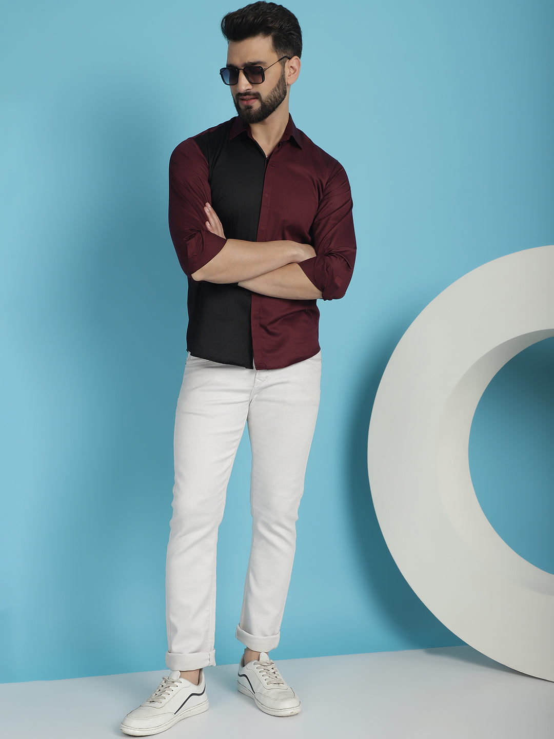 Indian Needle Men's Premium Cotton Satin Casual Shirt - Wine | Swadesiicart