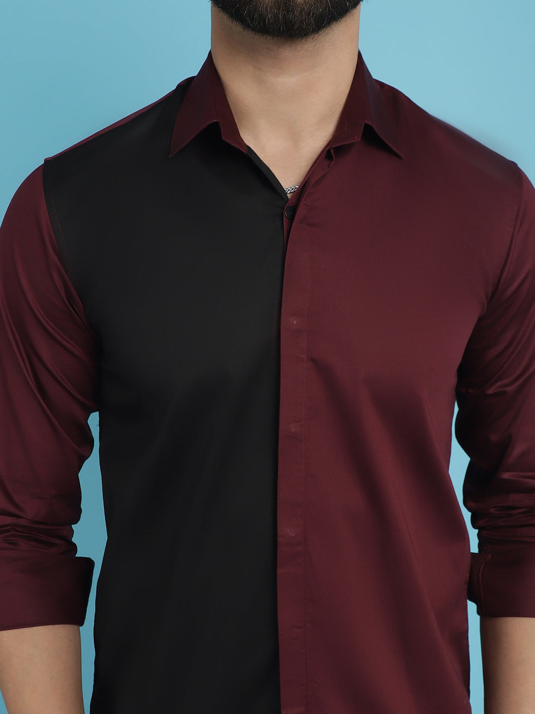 Indian Needle Men's Premium Cotton Satin Casual Shirt - Wine | Swadesiicart