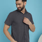 Indian Needle Men's Striped Half Sleeve Casual Shirt - Grey | Swadesiicart