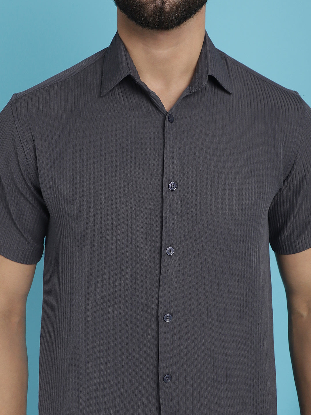 Indian Needle Men's Striped Half Sleeve Casual Shirt - Grey | Swadesiicart
