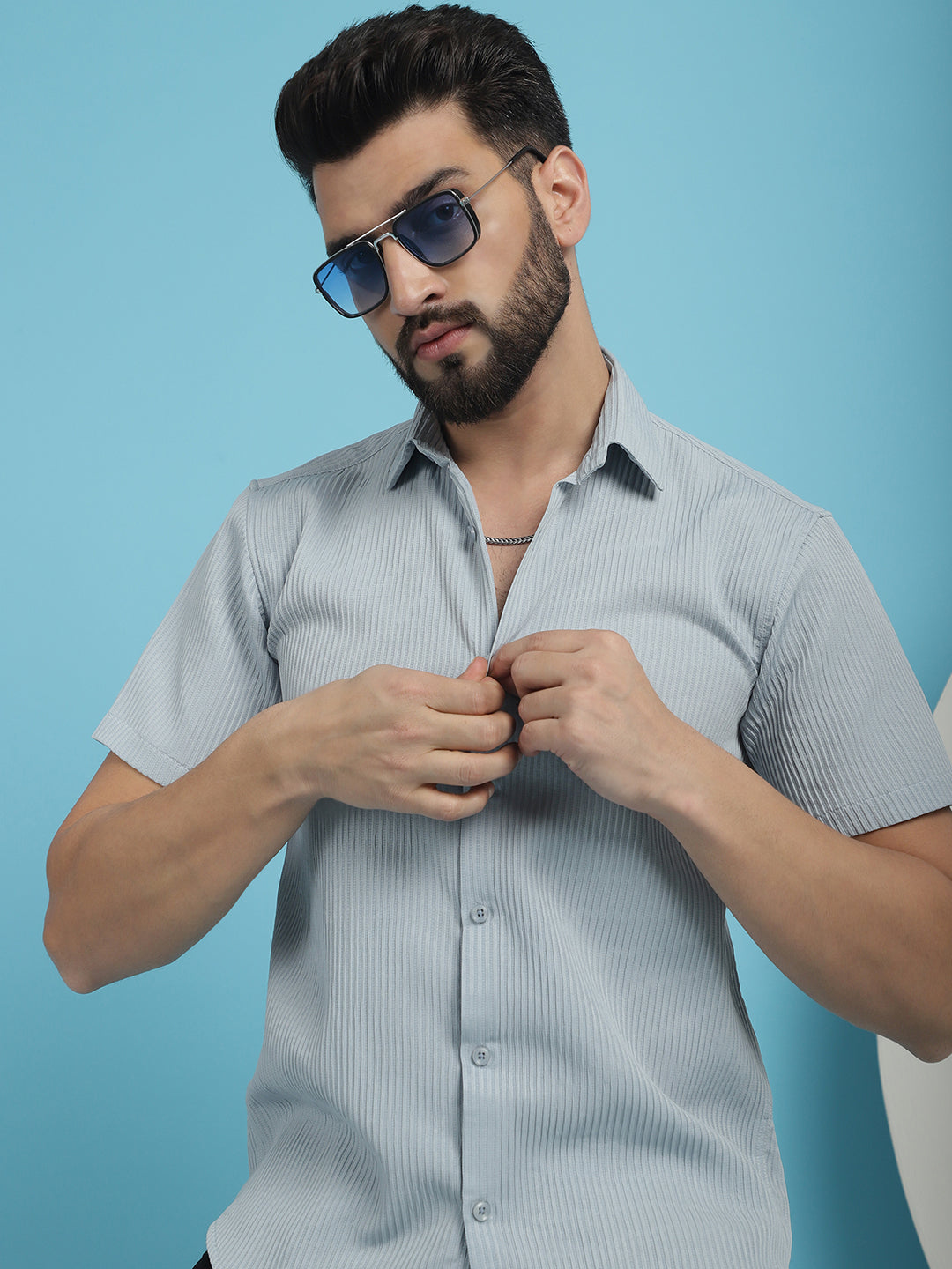 Indian Needle Men's Striped Half Sleeve Casual Shirt - Light-Grey | Swadesiicart