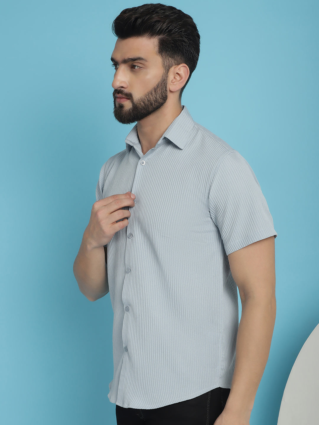 Indian Needle Men's Striped Half Sleeve Casual Shirt - Light-Grey | Swadesiicart
