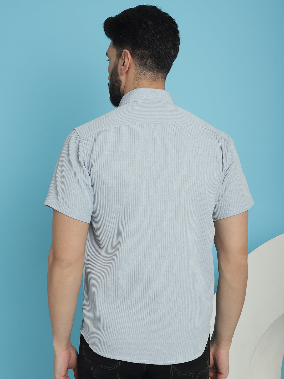 Indian Needle Men's Striped Half Sleeve Casual Shirt - Light-Grey | Swadesiicart