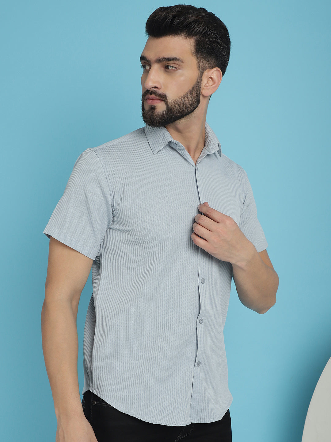 Indian Needle Men's Striped Half Sleeve Casual Shirt - Light-Grey | Swadesiicart