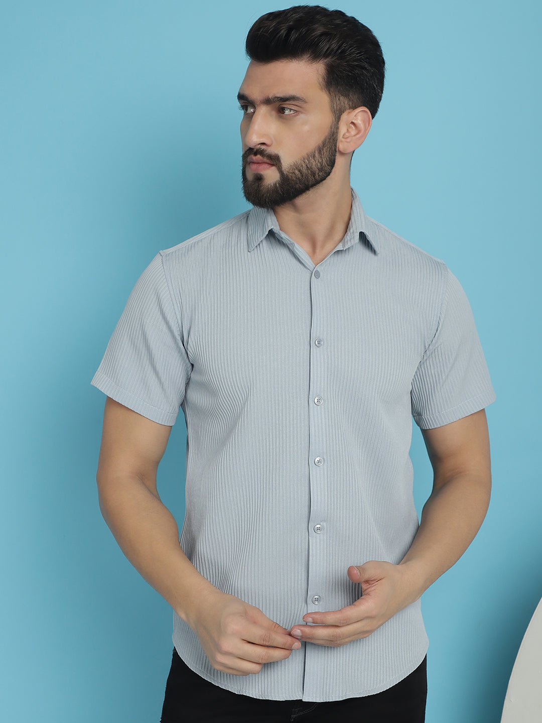 Indian Needle Men's Striped Half Sleeve Casual Shirt - Light-Grey | Swadesiicart