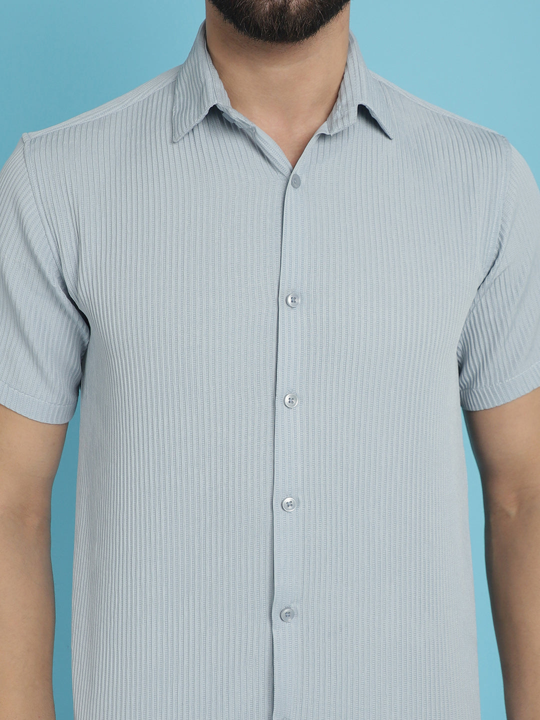 Indian Needle Men's Striped Half Sleeve Casual Shirt - Light-Grey | Swadesiicart