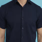 Indian Needle Men's Striped Half Sleeve Casual Shirt - Navy Blue | Swadesiicart