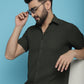 Indian Needle Men's Striped Half Sleeve Casual Shirt - Olive | Swadesiicart