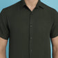 Indian Needle Men's Striped Half Sleeve Casual Shirt - Olive | Swadesiicart