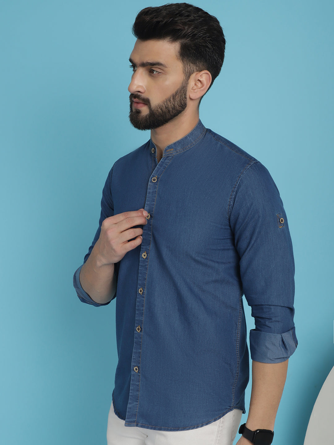 Indian Needle Men's Denim Casual Shirt - Blue | Swadesiicart