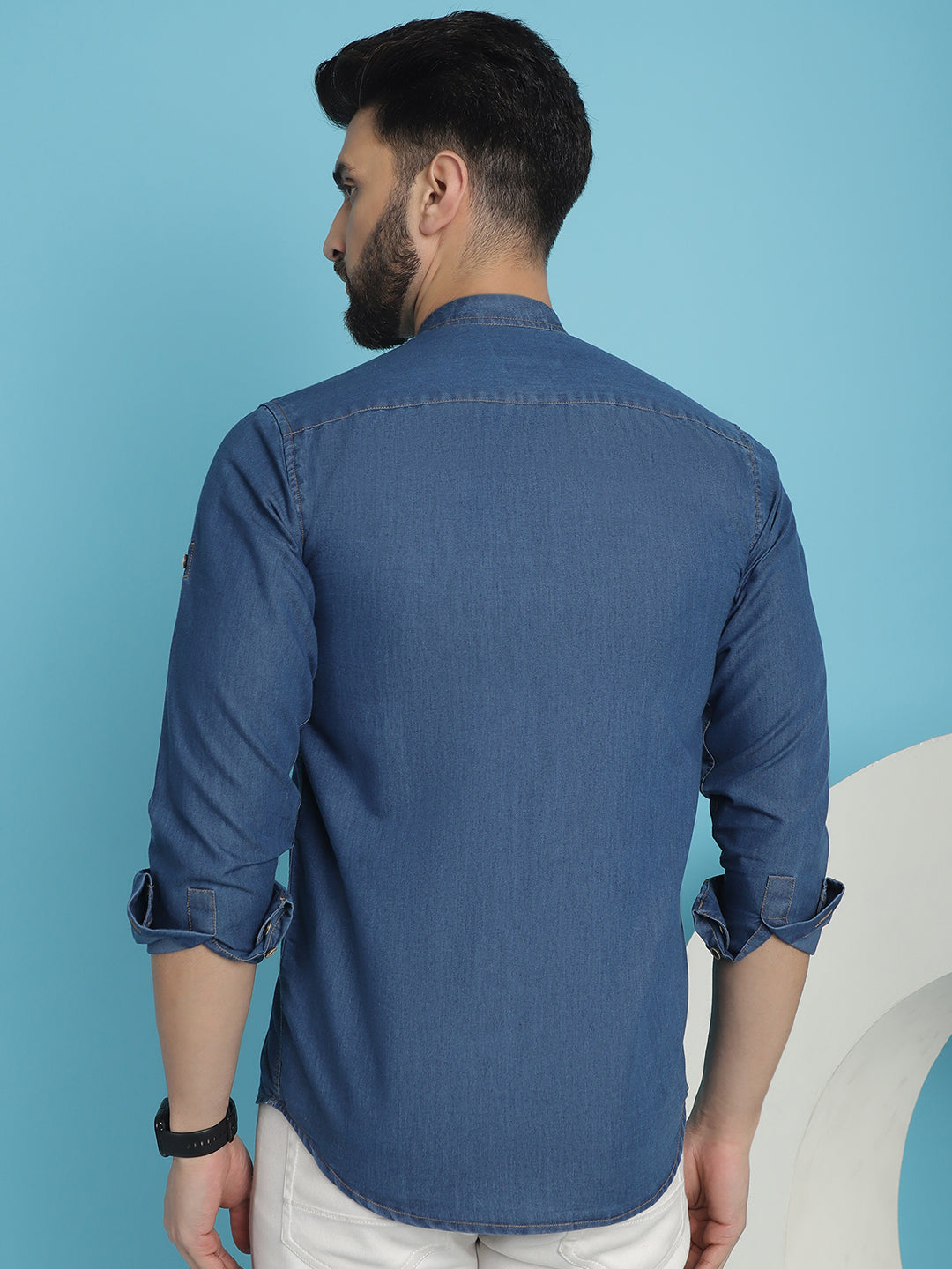 Indian Needle Men's Denim Casual Shirt - Blue | Swadesiicart