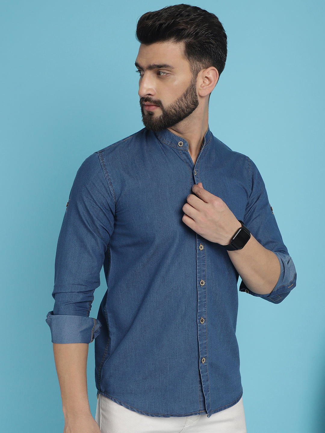 Indian Needle Men's Denim Casual Shirt - Blue | Swadesiicart