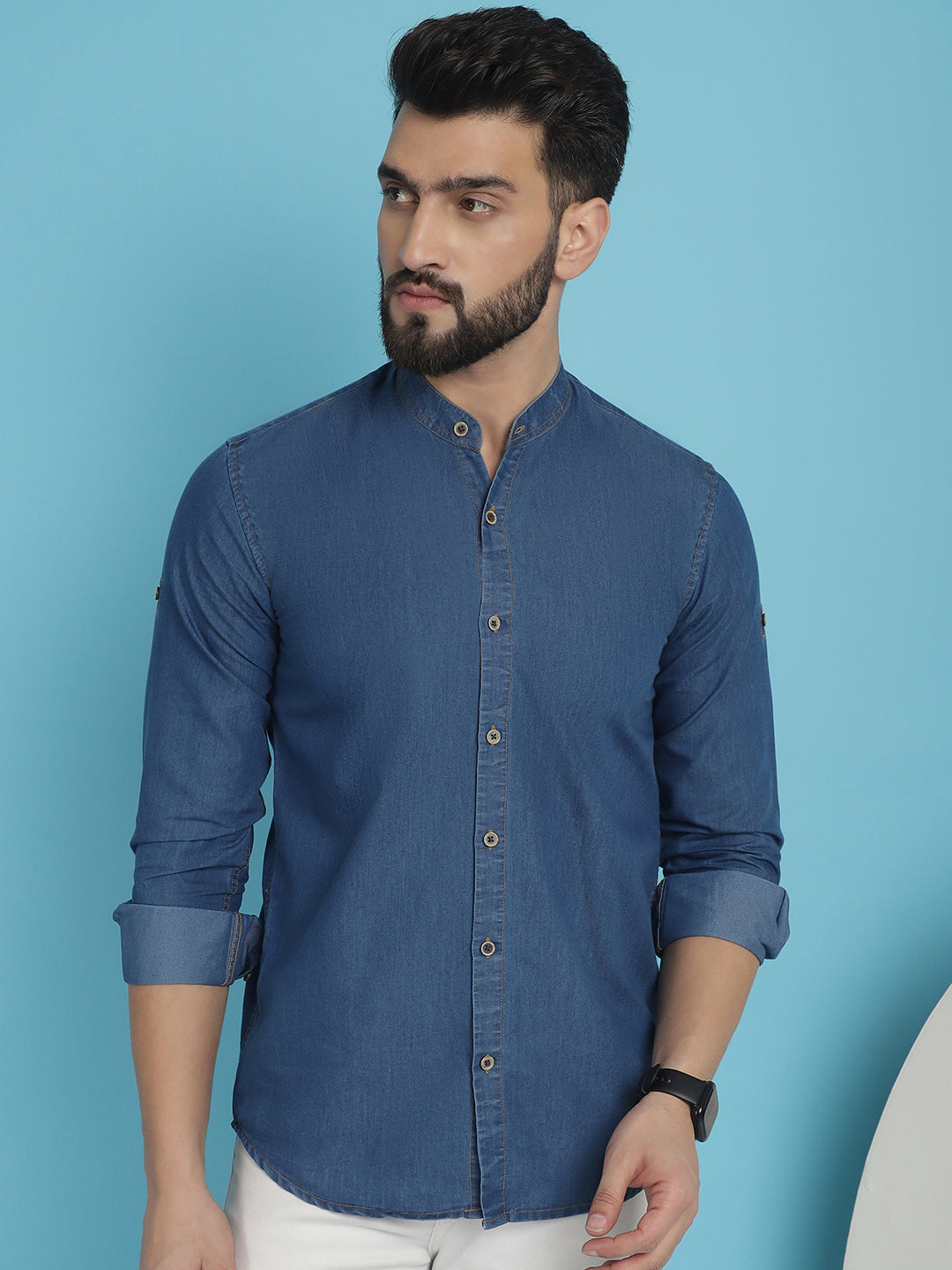 Indian Needle Men's Denim Casual Shirt - Blue | Swadesiicart