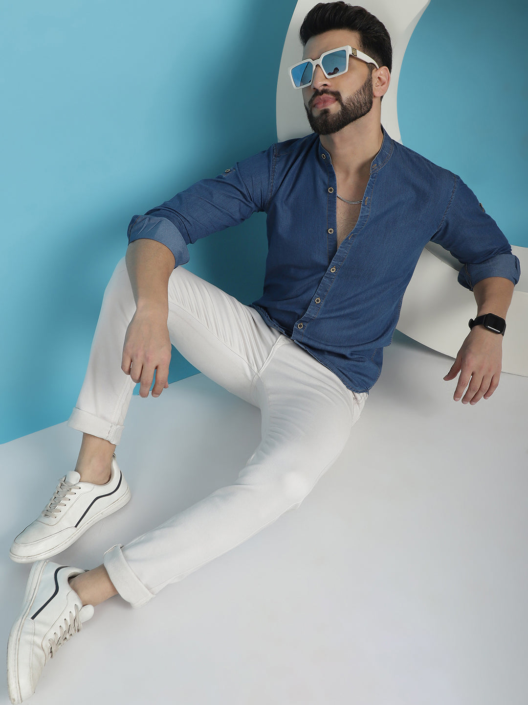 Indian Needle Men's Denim Casual Shirt - Blue | Swadesiicart