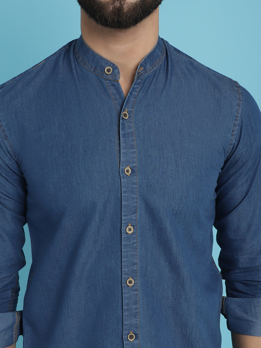 Indian Needle Men's Denim Casual Shirt - Blue | Swadesiicart