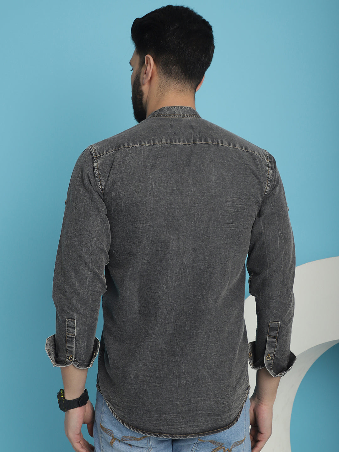 Indian Needle Men's Denim Casual Shirt - Charcoal | Swadesiicart