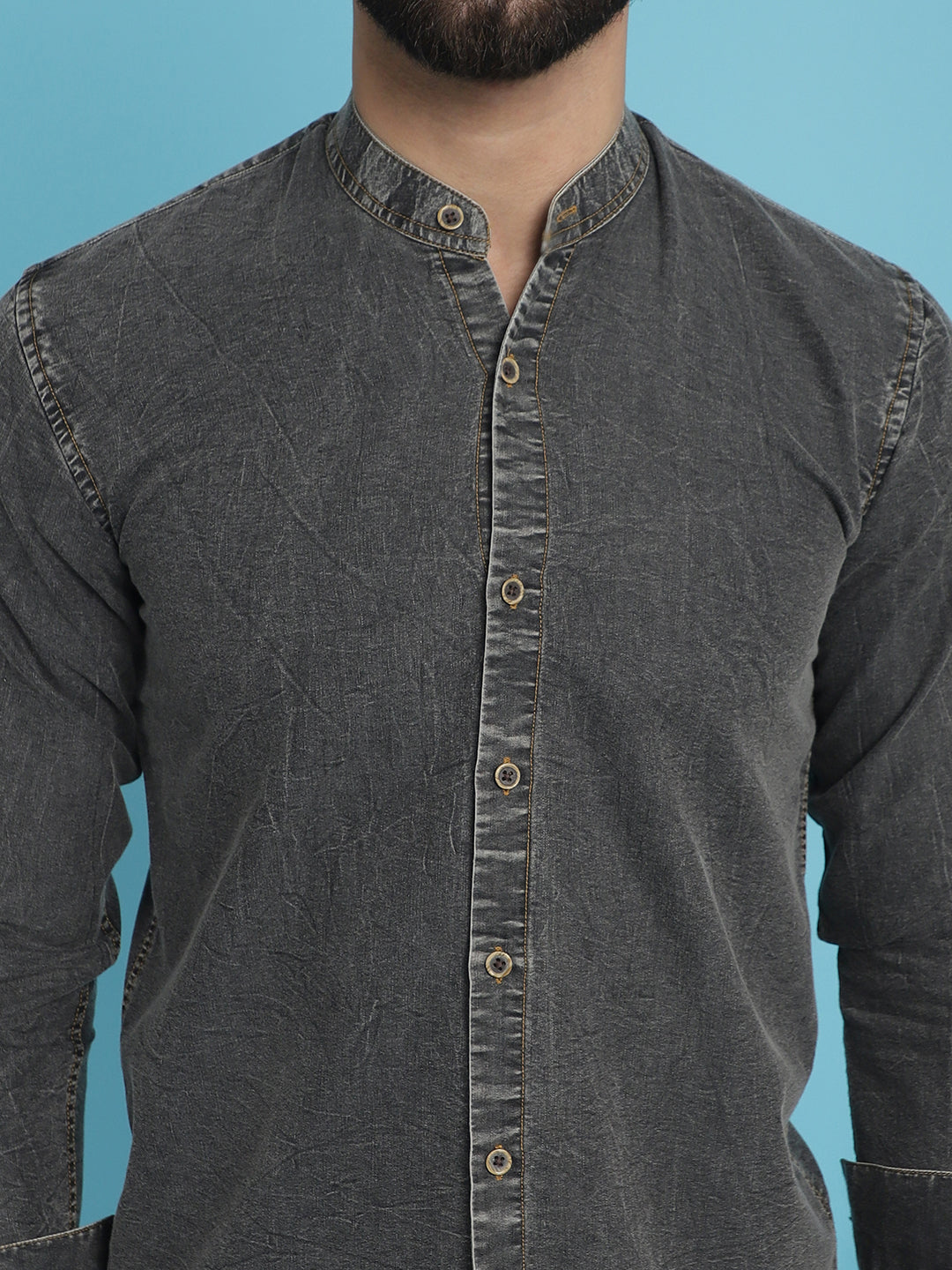 Indian Needle Men's Denim Casual Shirt - Charcoal | Swadesiicart