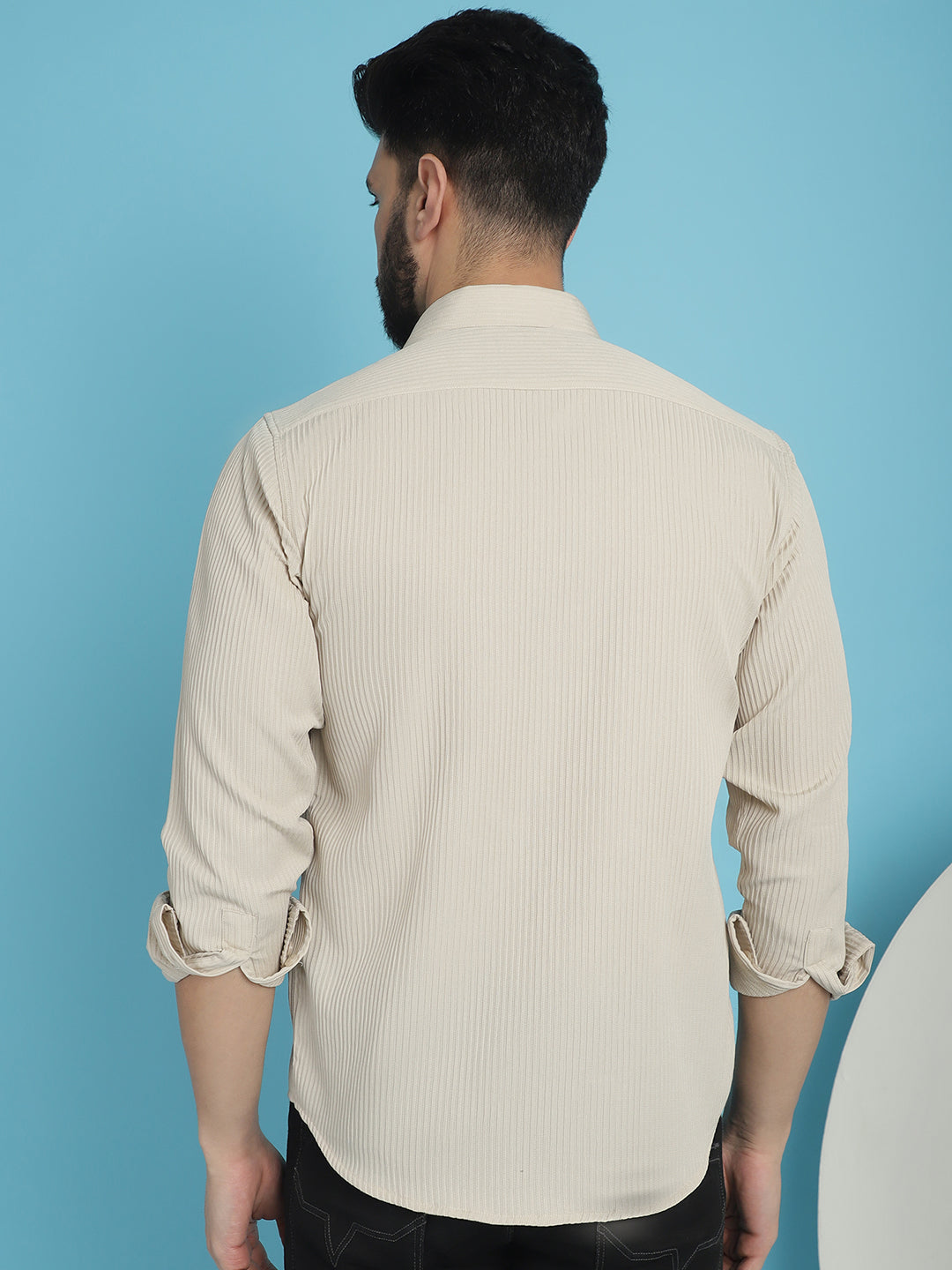 Indian Needle Men's Striped Casual Shirt - Cream | Swadesiicart