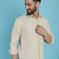 Indian Needle Men's Striped Casual Shirt - Cream | Swadesiicart