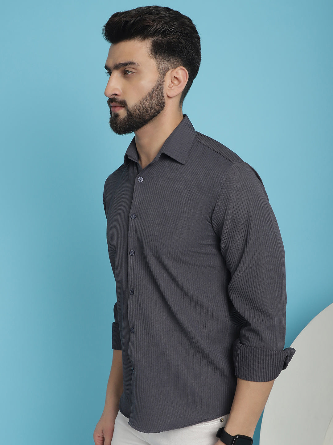 Indian Needle Men's Striped Casual Shirt - Grey | Swadesiicart