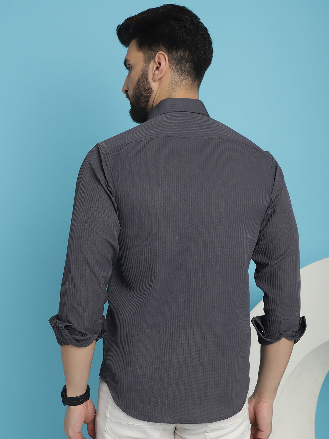 Indian Needle Men's Striped Casual Shirt - Grey | Swadesiicart