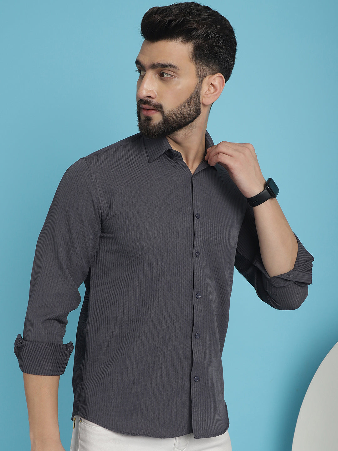 Indian Needle Men's Striped Casual Shirt - Grey | Swadesiicart
