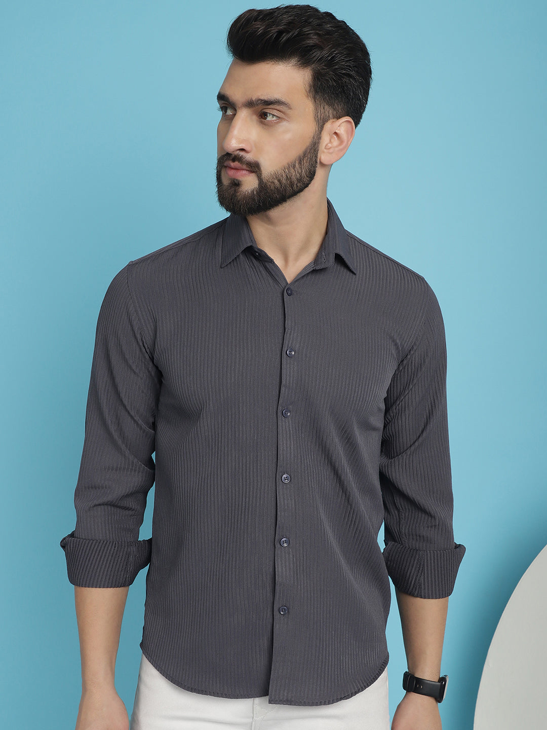 Indian Needle Men's Striped Casual Shirt - Grey | Swadesiicart