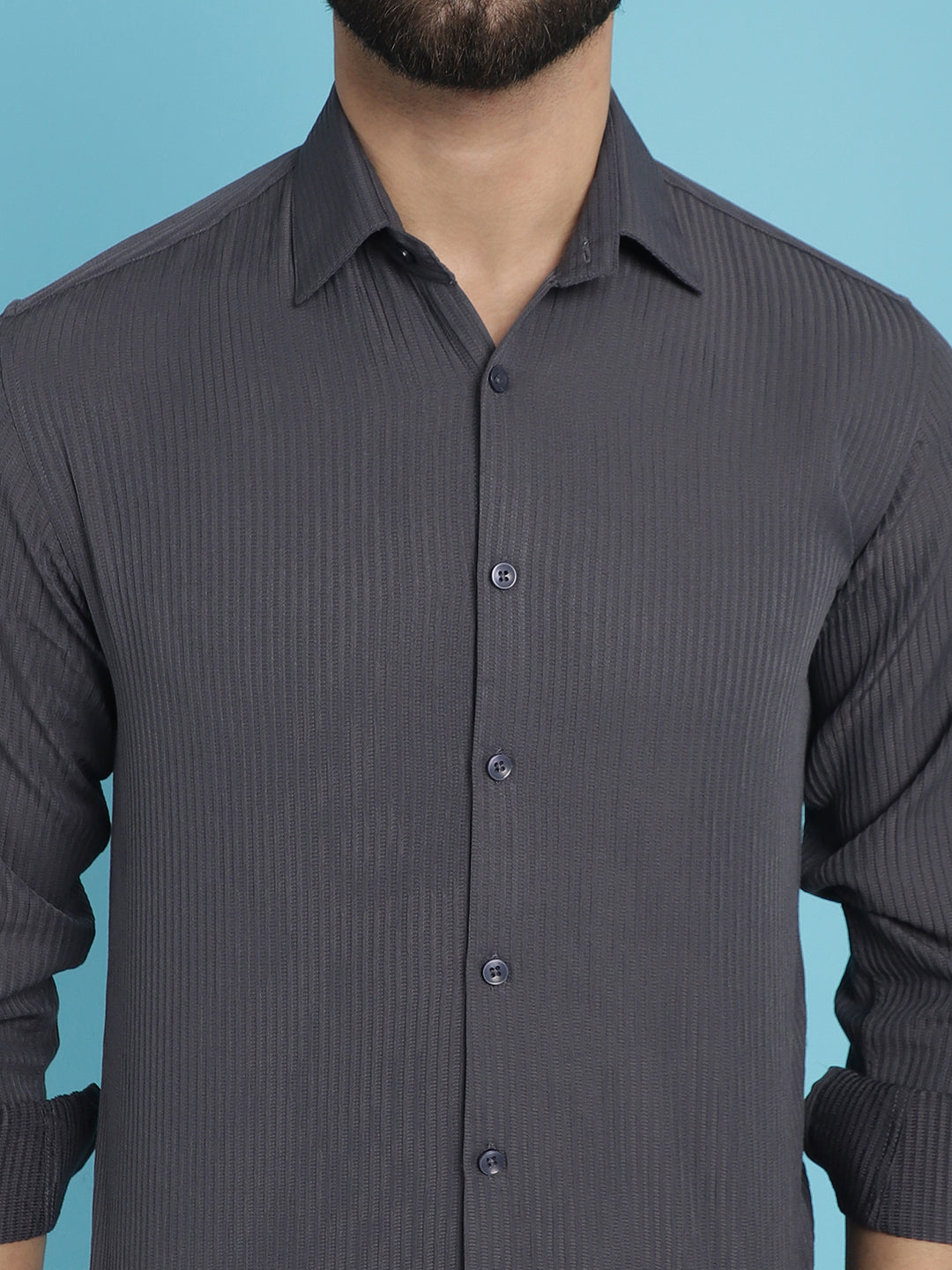 Indian Needle Men's Striped Casual Shirt - Grey | Swadesiicart