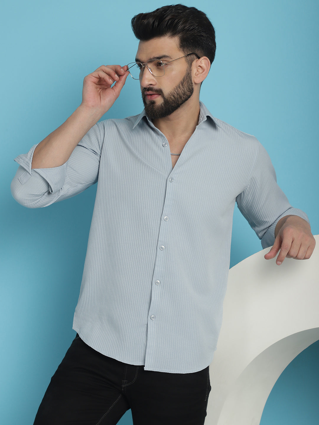 Indian Needle Men's Striped Casual Shirt - Light-Grey | Swadesiicart