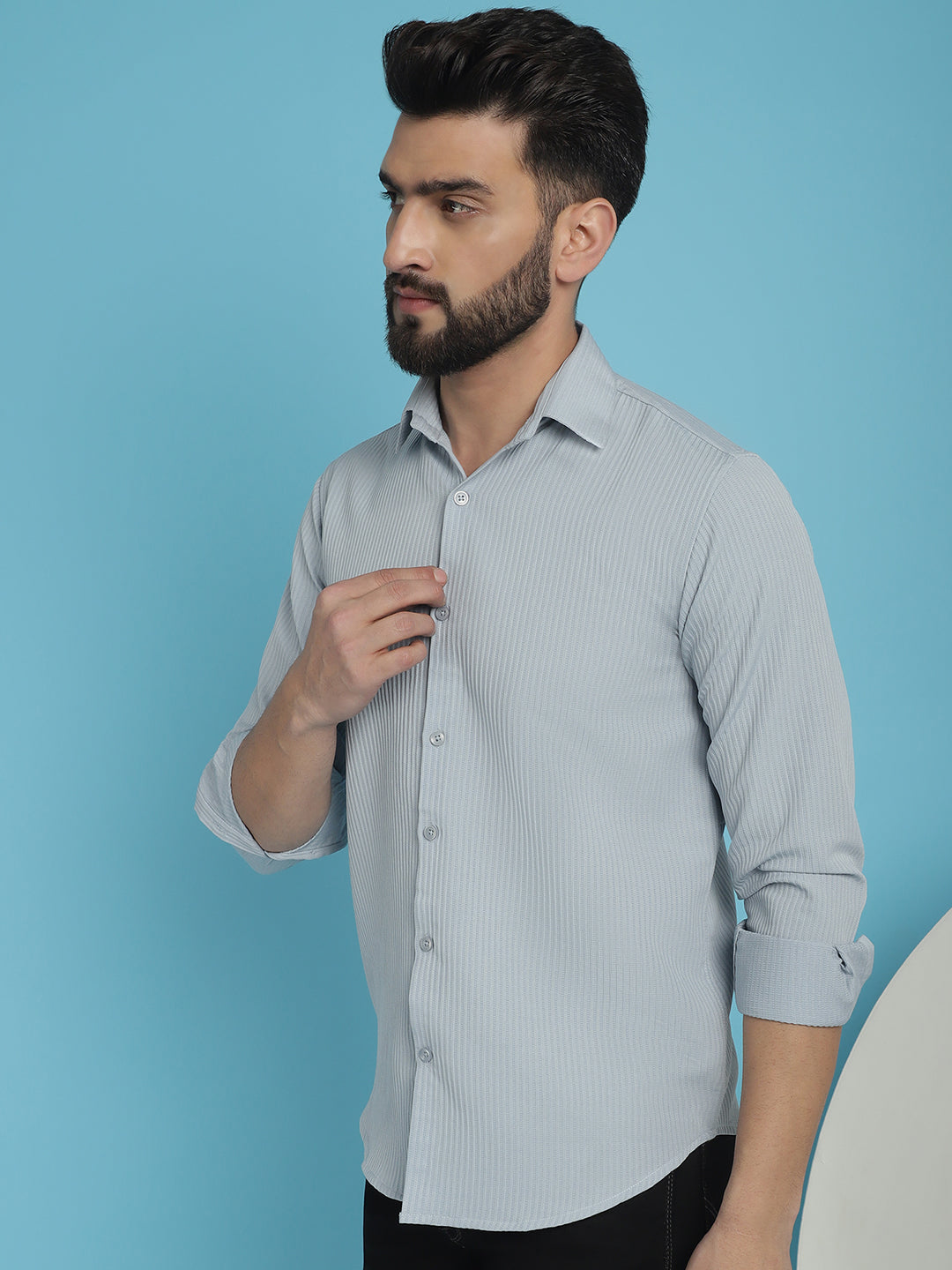 Indian Needle Men's Striped Casual Shirt - Light-Grey | Swadesiicart