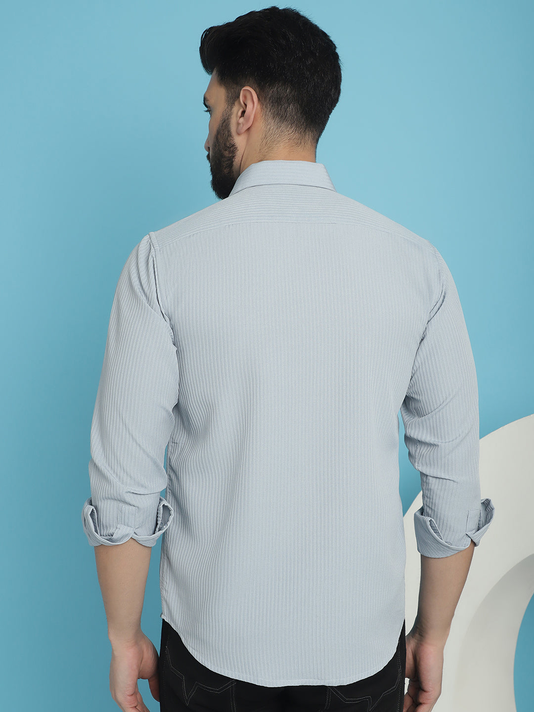 Indian Needle Men's Striped Casual Shirt - Light-Grey | Swadesiicart