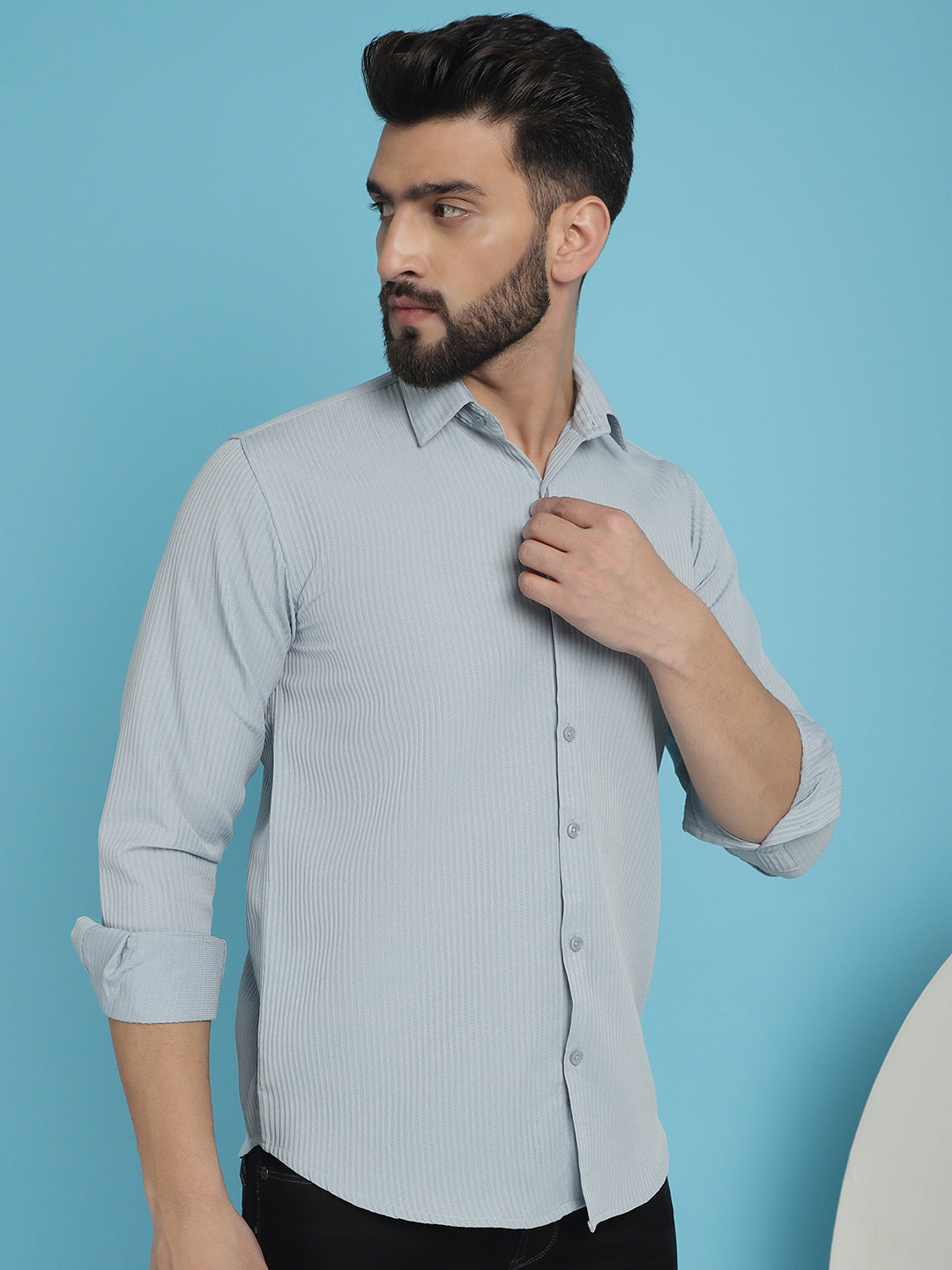 Indian Needle Men's Striped Casual Shirt - Light-Grey | Swadesiicart