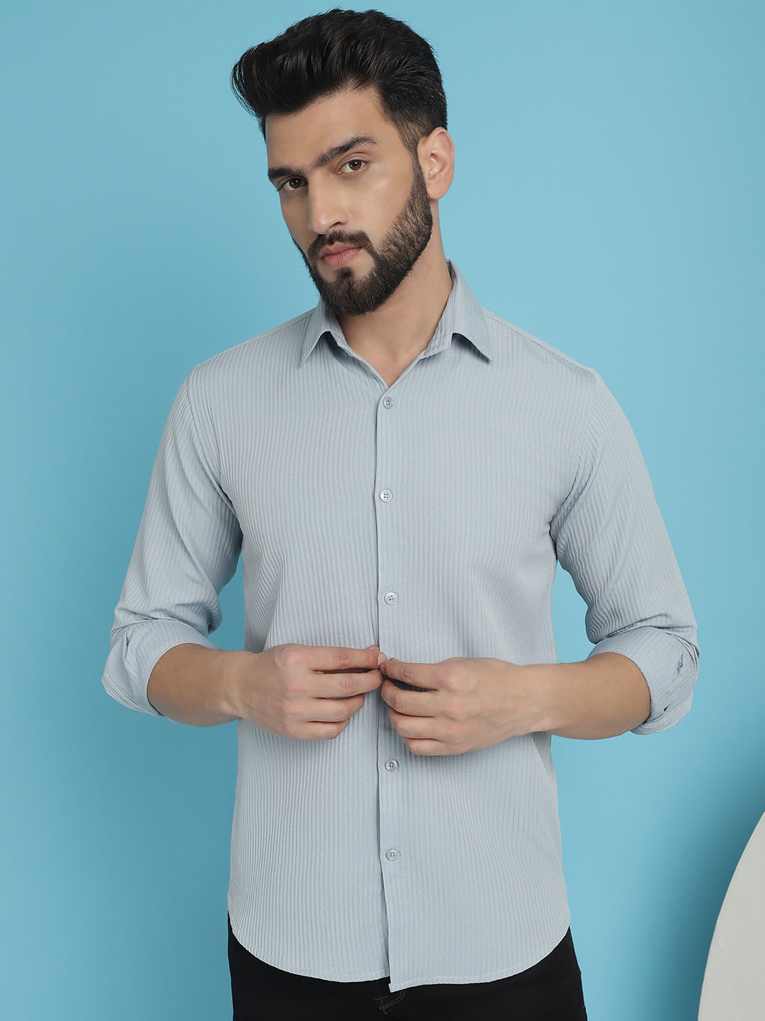Indian Needle Men's Striped Casual Shirt - Light-Grey | Swadesiicart