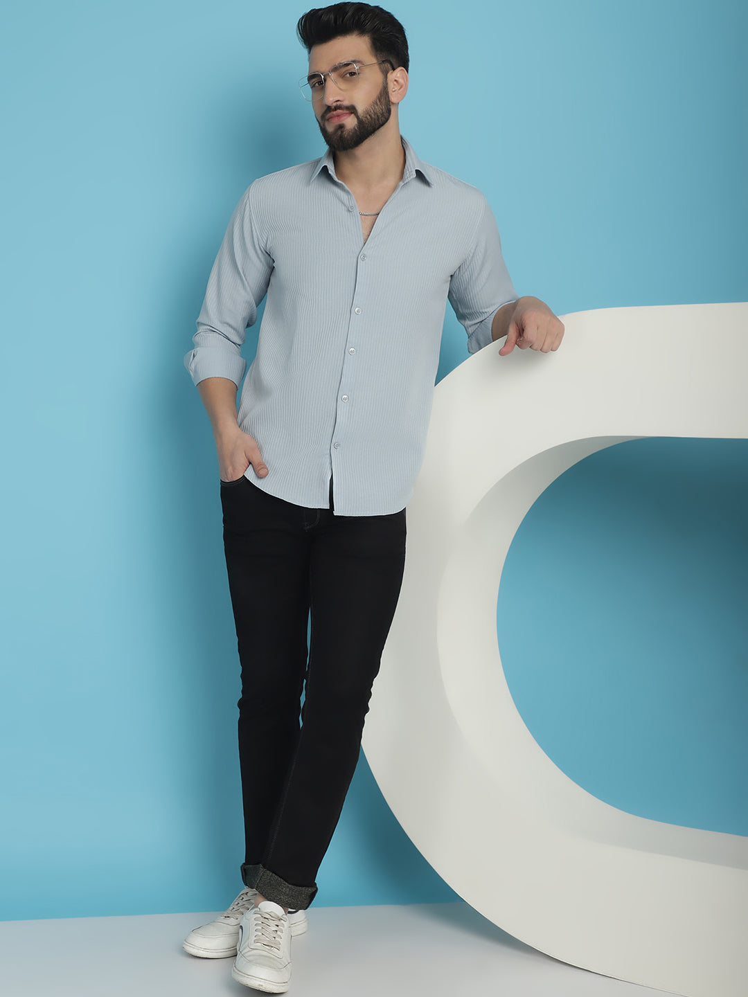 Indian Needle Men's Striped Casual Shirt - Light-Grey | Swadesiicart