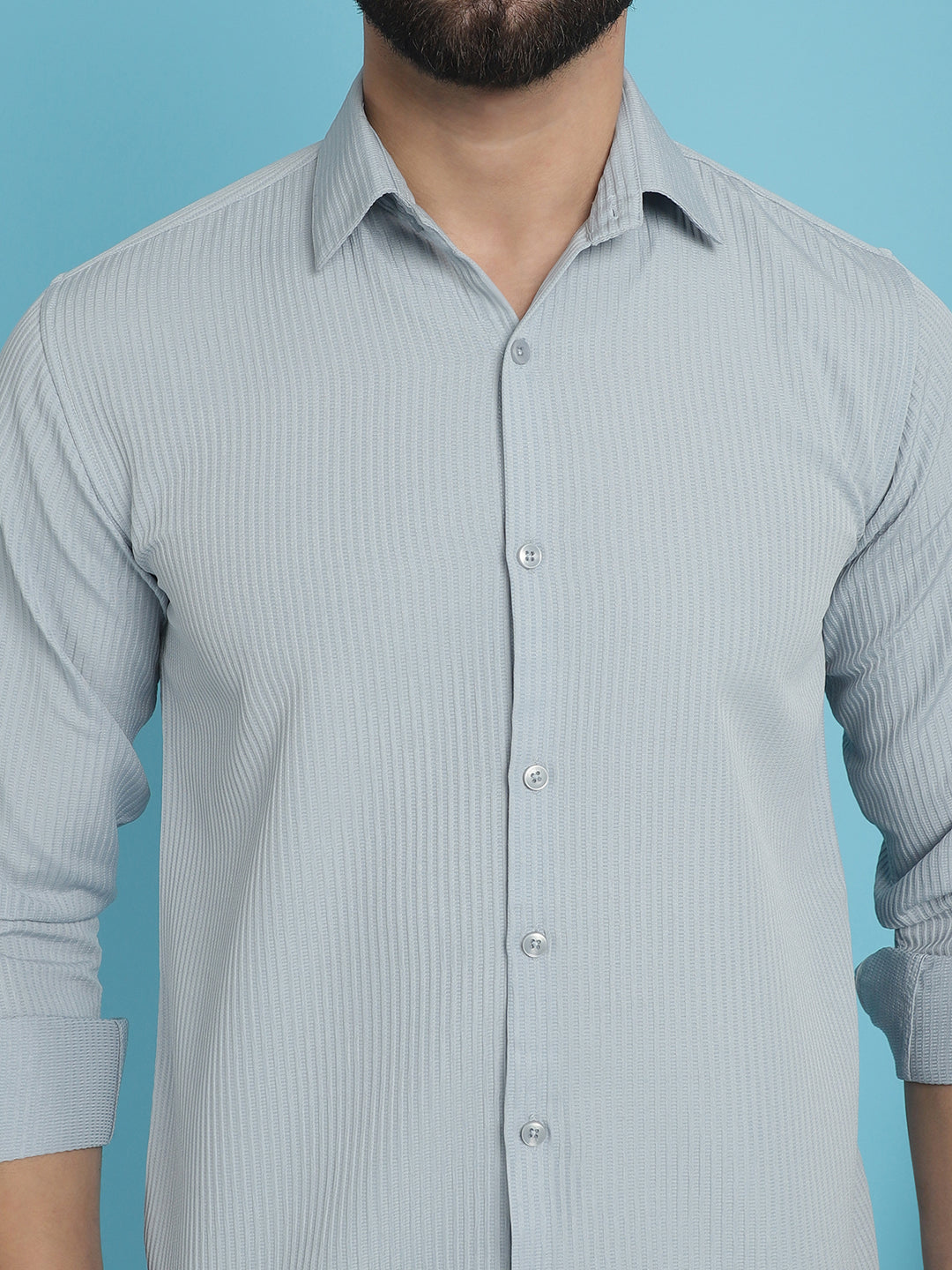 Indian Needle Men's Striped Casual Shirt - Light-Grey | Swadesiicart