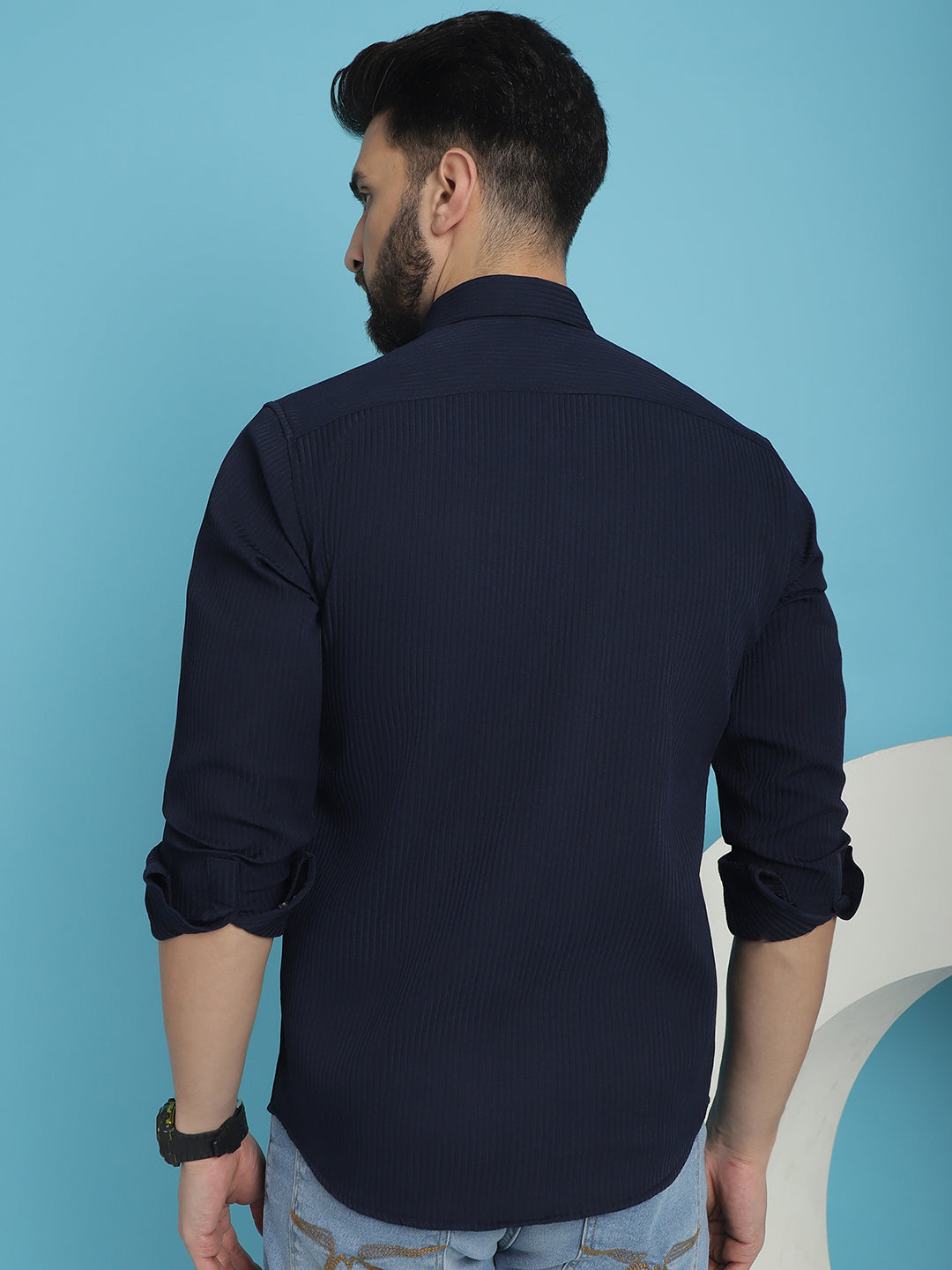Indian Needle Men's Striped Casual Shirt - Navy Blue | Swadesiicart