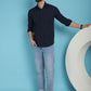Indian Needle Men's Striped Casual Shirt - Navy Blue | Swadesiicart