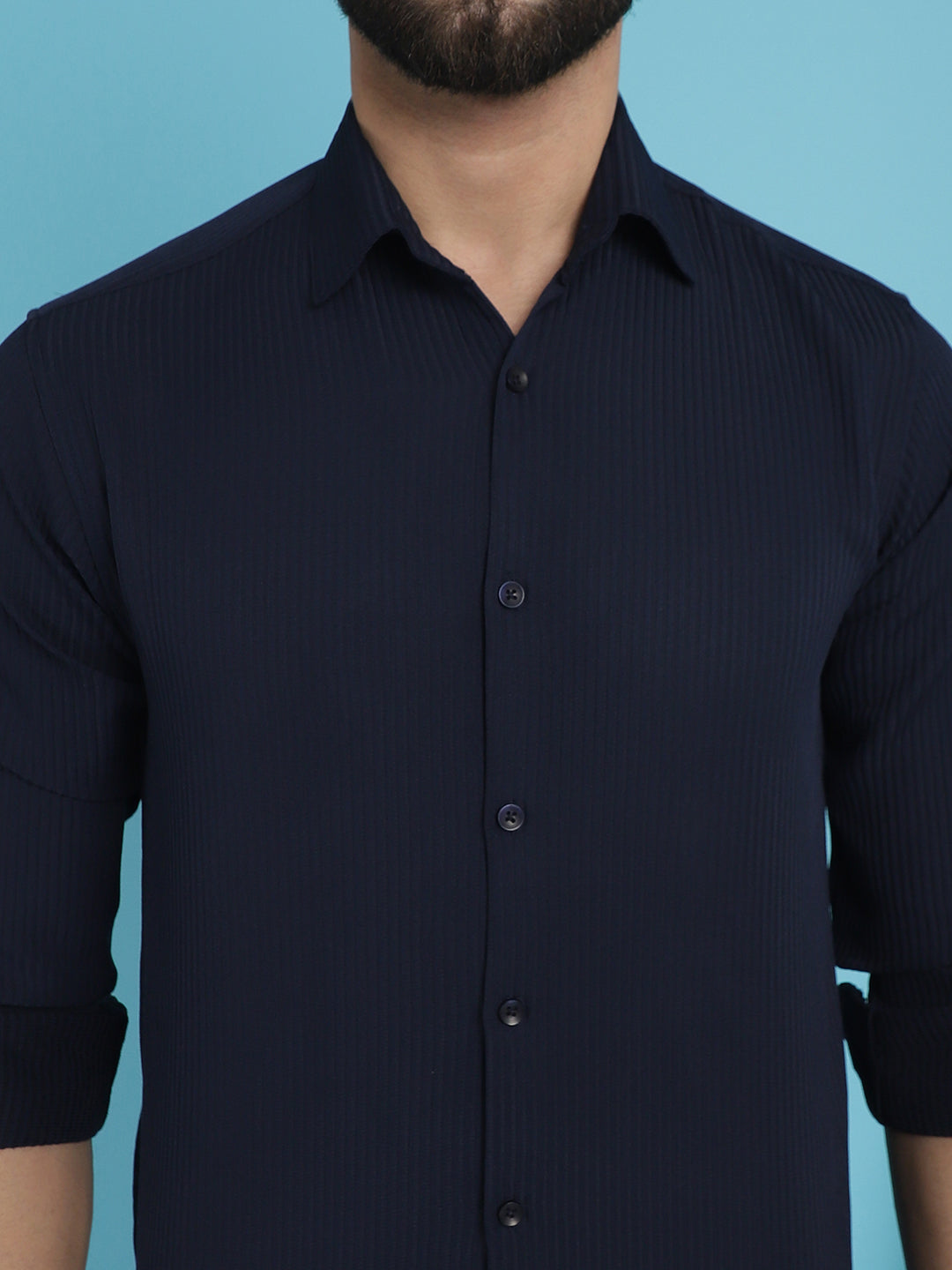 Indian Needle Men's Striped Casual Shirt - Navy Blue | Swadesiicart