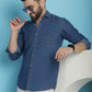 Indian Needle Men's Faded Cotton Denim Casual Shirt - Blue | Swadesiicart