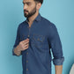 Indian Needle Men's Faded Cotton Denim Casual Shirt - Blue | Swadesiicart