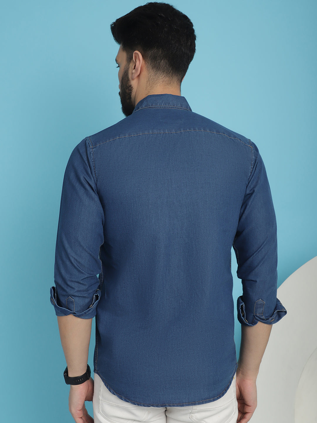 Indian Needle Men's Faded Cotton Denim Casual Shirt - Blue | Swadesiicart