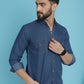 Indian Needle Men's Faded Cotton Denim Casual Shirt - Blue | Swadesiicart