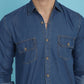 Indian Needle Men's Faded Cotton Denim Casual Shirt - Blue | Swadesiicart