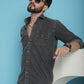 Indian Needle Men's Faded Cotton Denim Casual Shirt - Charcoal | Swadesiicart