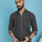 Indian Needle Men's Faded Cotton Denim Casual Shirt - Charcoal | Swadesiicart