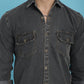 Indian Needle Men's Faded Cotton Denim Casual Shirt - Charcoal | Swadesiicart