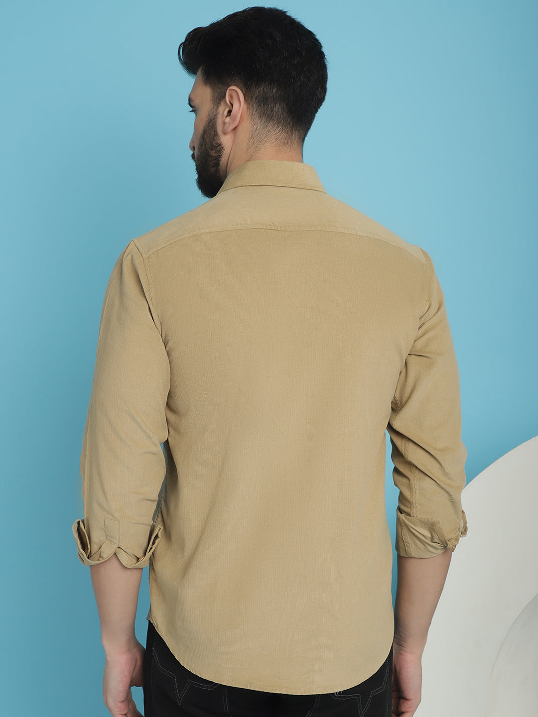 Indian Needle Men's Standard Corduroy Cotton Shirt - Beige | Swadesiicart