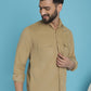 Indian Needle Men's Standard Corduroy Cotton Shirt - Beige | Swadesiicart